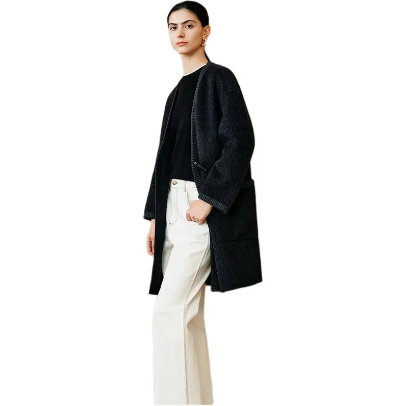 INSUN Coats Women's Dark Gray, Sheep Wool+Mulberry Silk+Camel Hair-4