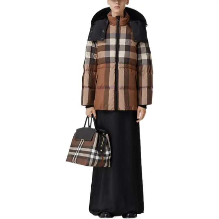 Burberry Vintage Check print With Detachable Hood Puffer Jacket Brown-1