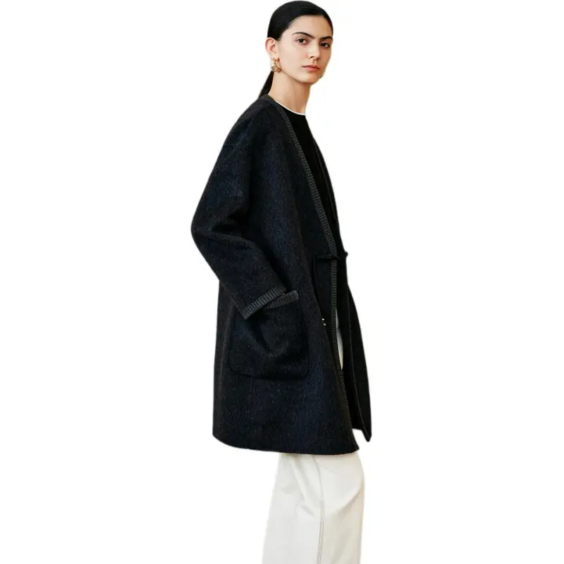 INSUN Coats Women's Dark Gray, Sheep Wool+Mulberry Silk+Camel Hair-5