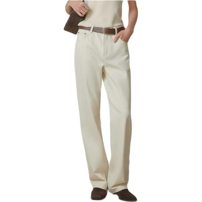 ZHIZHI Jeans Women's Light Beige Apricot-1
