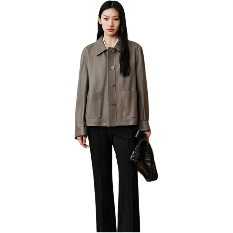 INSUN Leather Jackets Women's Gray-2