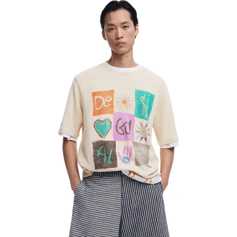 Desigual T Shirts Men Ecru-1