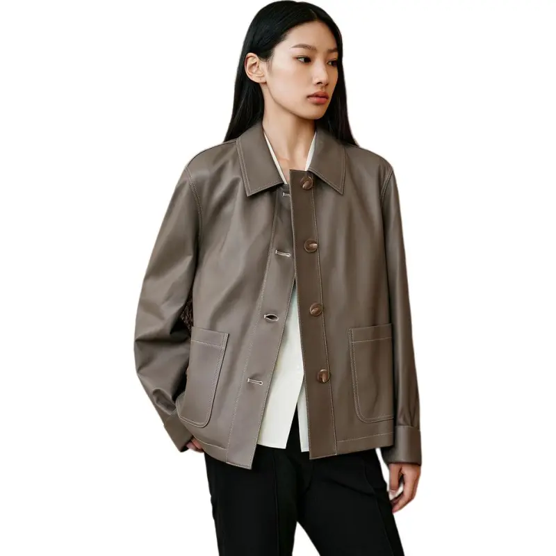 INSUN Leather Jackets Women's Gray-3