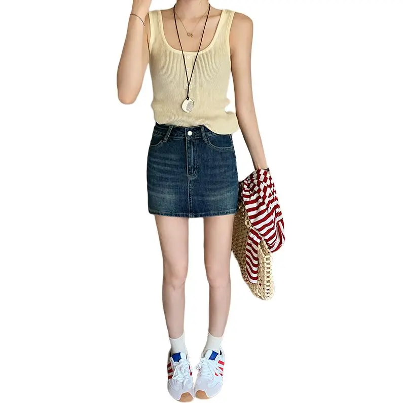 YINLEI Denim Short Skirts Women's-3