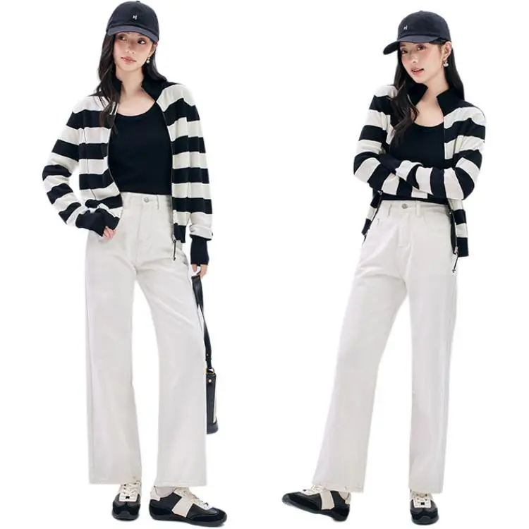 Dajia Poetry Knitwear Women's Black White Stripes-3