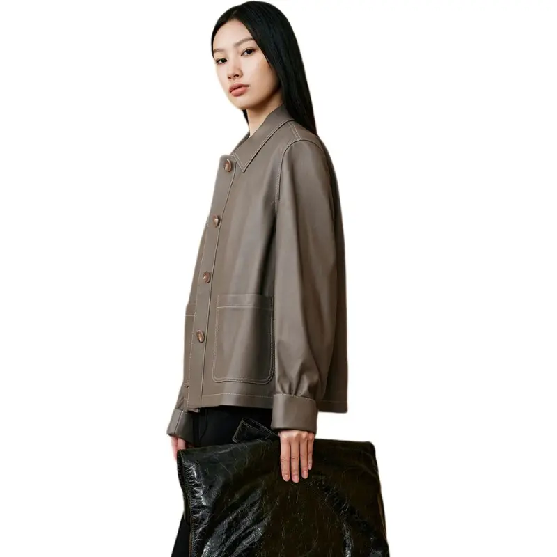 INSUN Leather Jackets Women's Gray-5