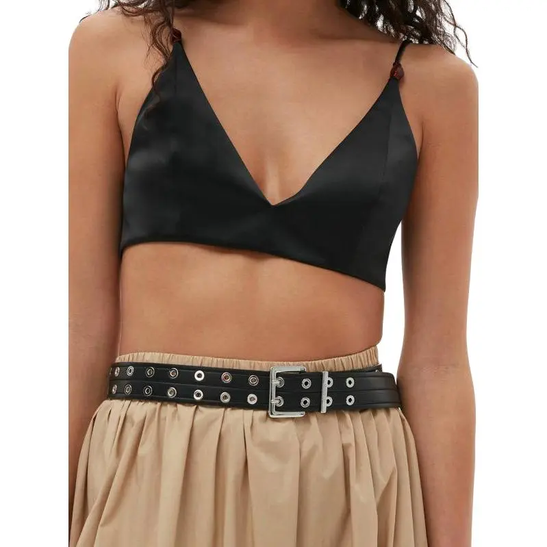 GANNI Satin V Neck Bralette Top-2