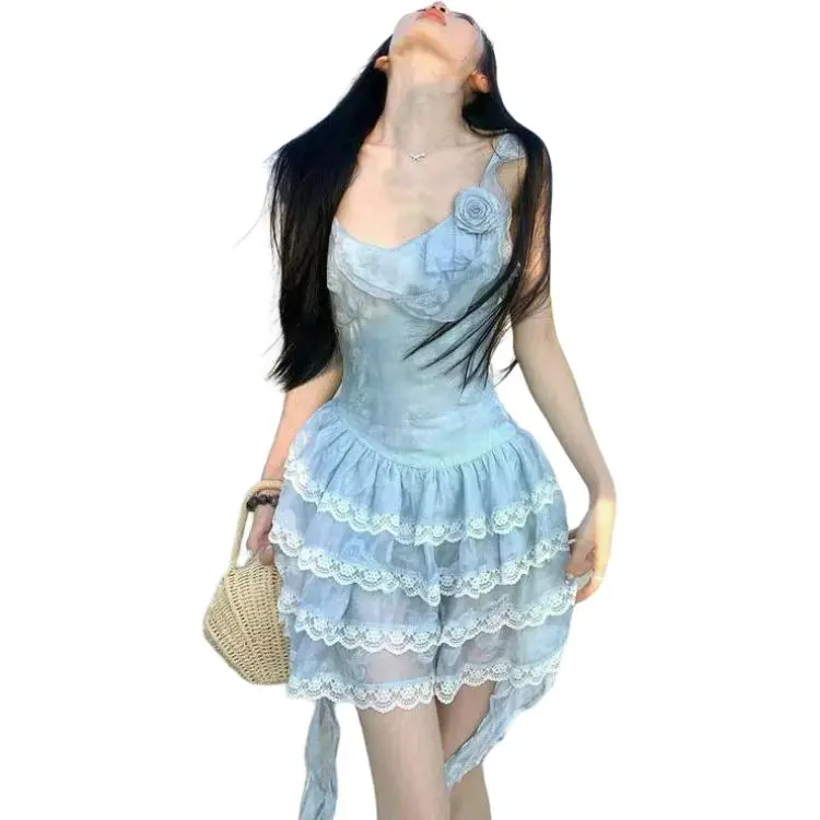 Spicy Gals Slip Dresses Women's Blue Dress-1
