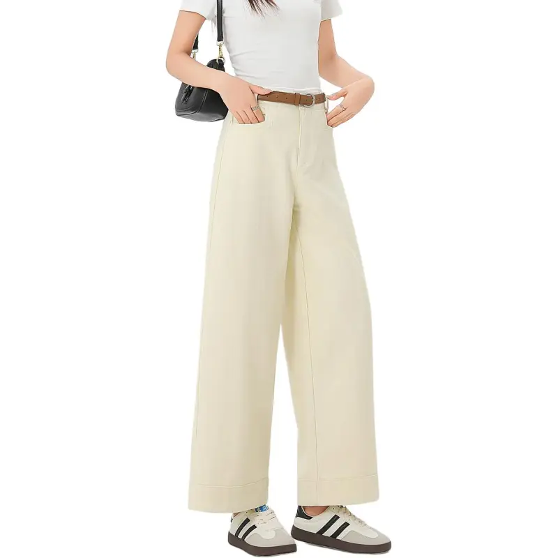 FAWENXIANGZI Jeans Women's Beige Yellow-6