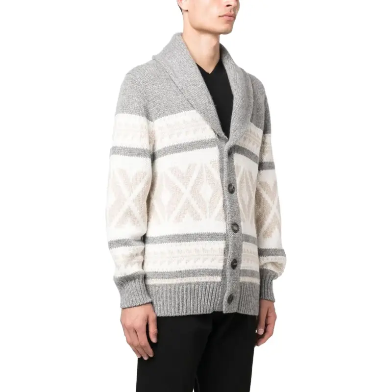 Brunello Cucinelli Pattern-intarsia Knitted Cashmere Cardigan-4