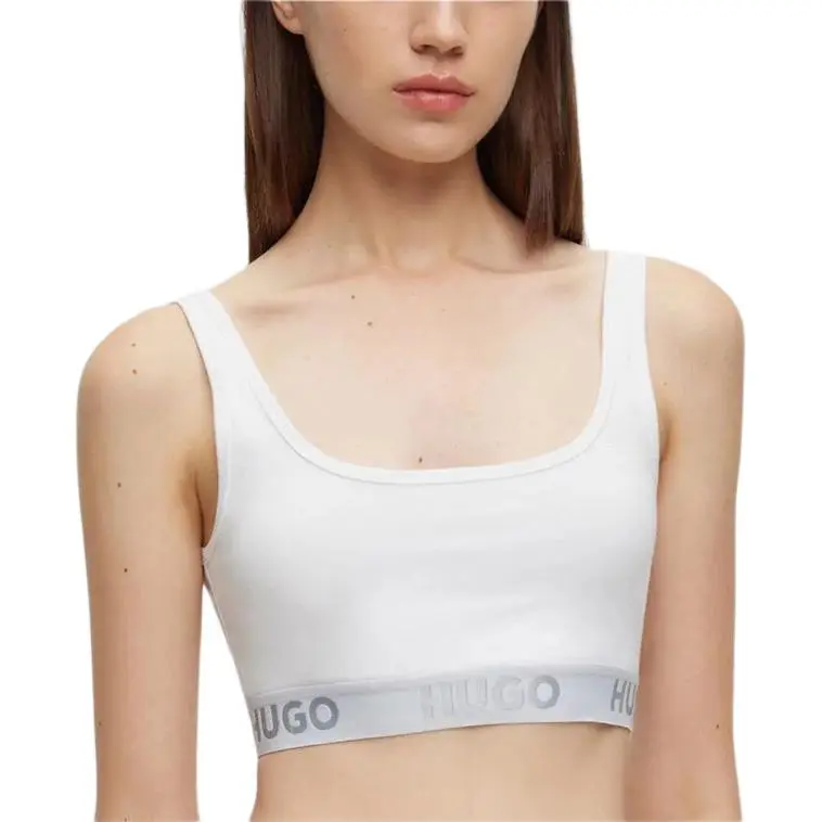 HUGO BOSS Stretch-Cotton Bralette With Logo Band Bra Women's White-1