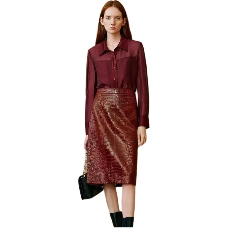 INSUN Leather Long Skirt Women's-2