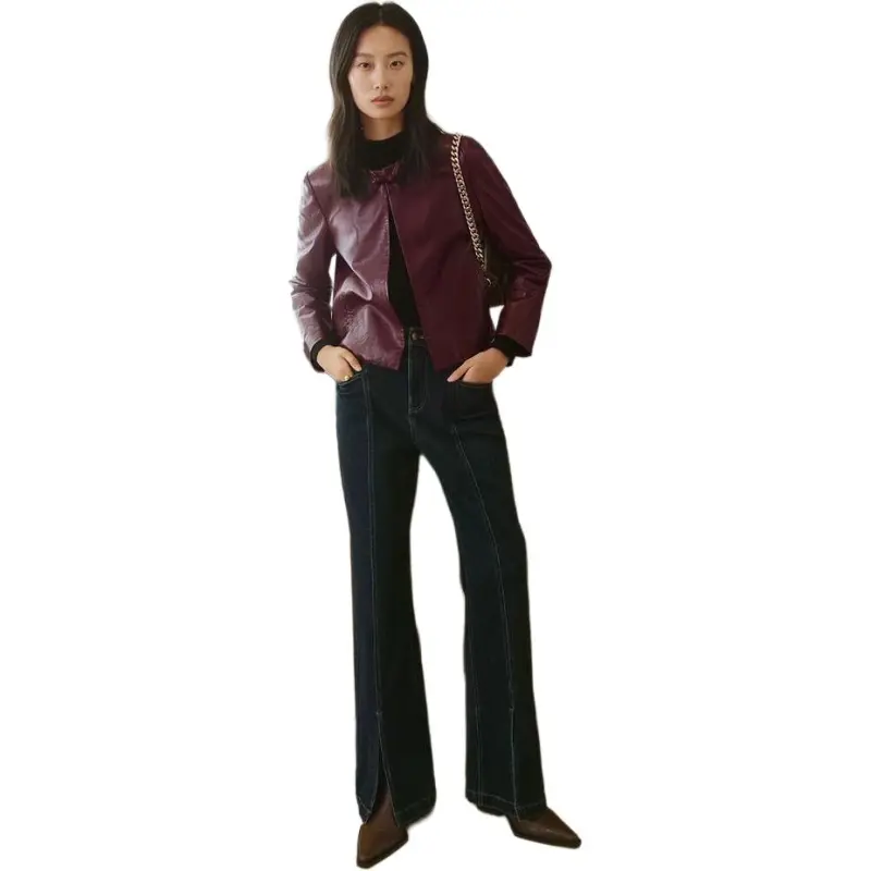 INSUN Leather Jackets Women's Burgundy-1