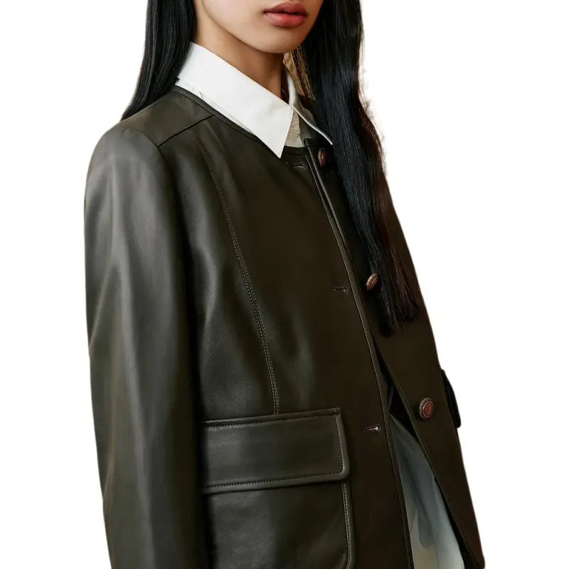 INSUN Leather Jackets Women's Olive Green-5
