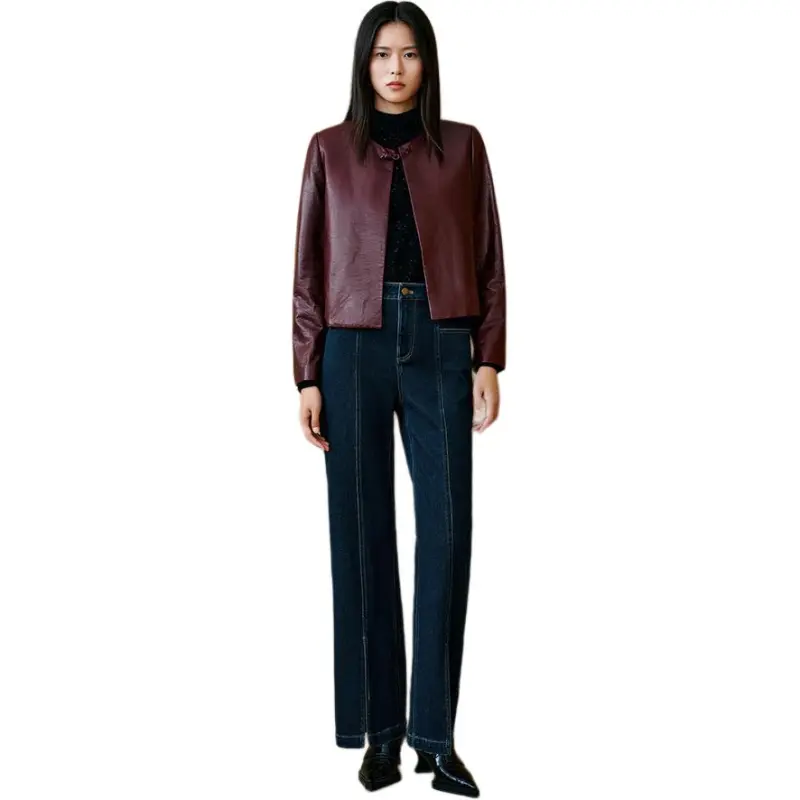 INSUN Leather Jackets Women's Burgundy-2