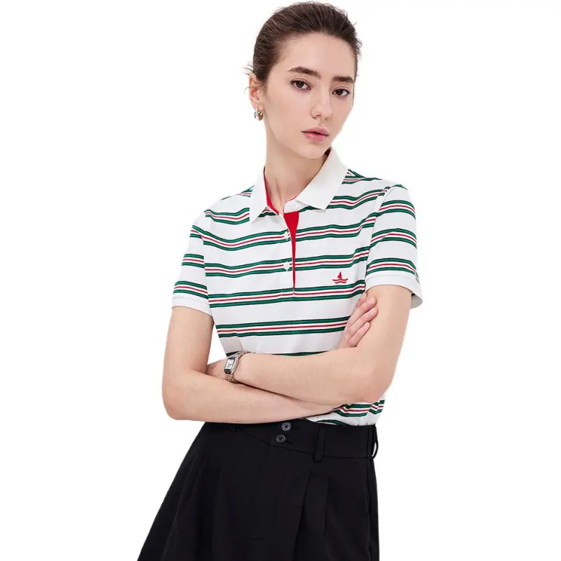 NAVIGARE Polo Shirts Women's 0027 White Base Green Stripes-1