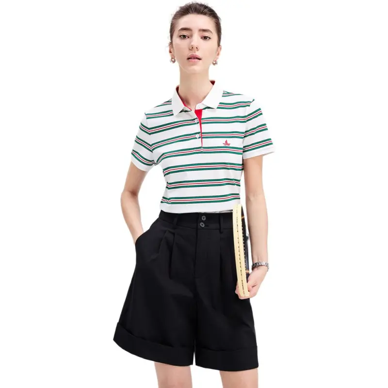 NAVIGARE Polo Shirts Women's 0027 White Base Green Stripes-2