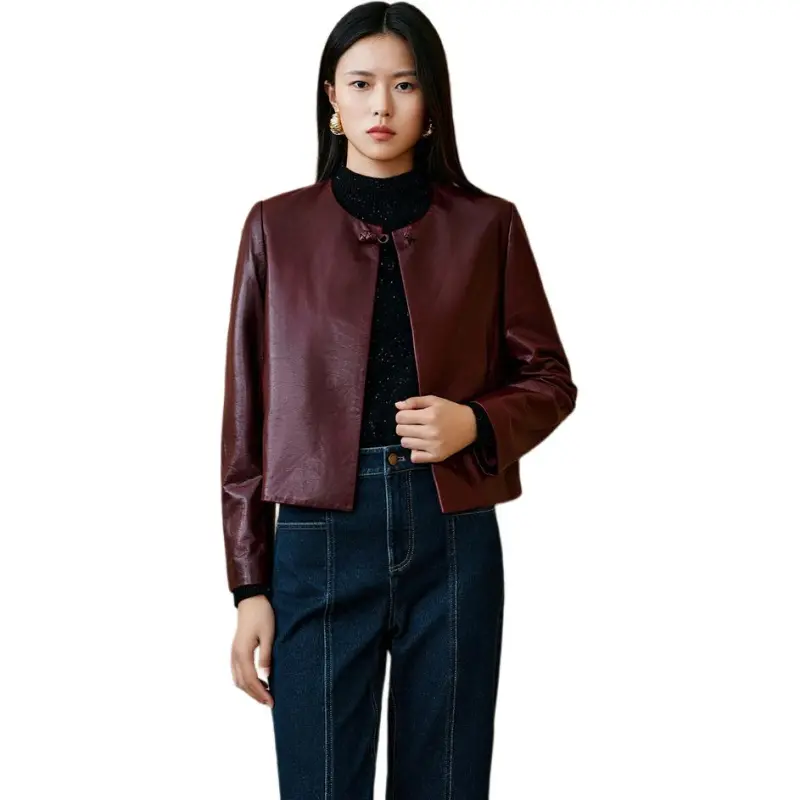 INSUN Leather Jackets Women's Burgundy-3