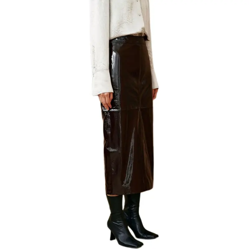 INSUN Leather Long Skirt Women's-2