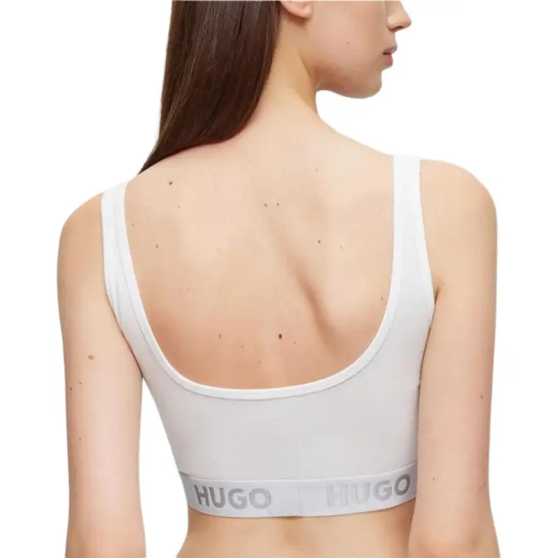 HUGO BOSS Stretch-Cotton Bralette With Logo Band Bra Women's White-2