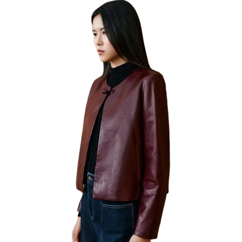 INSUN Leather Jackets Women's Burgundy-4