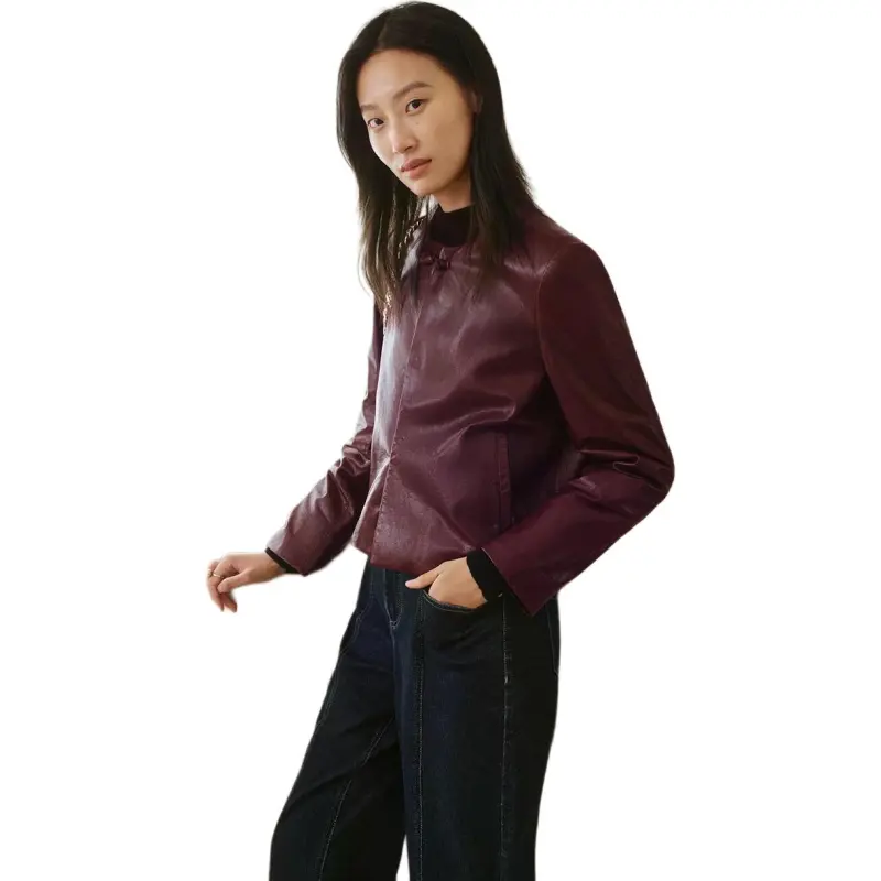 INSUN Leather Jackets Women's Burgundy-5
