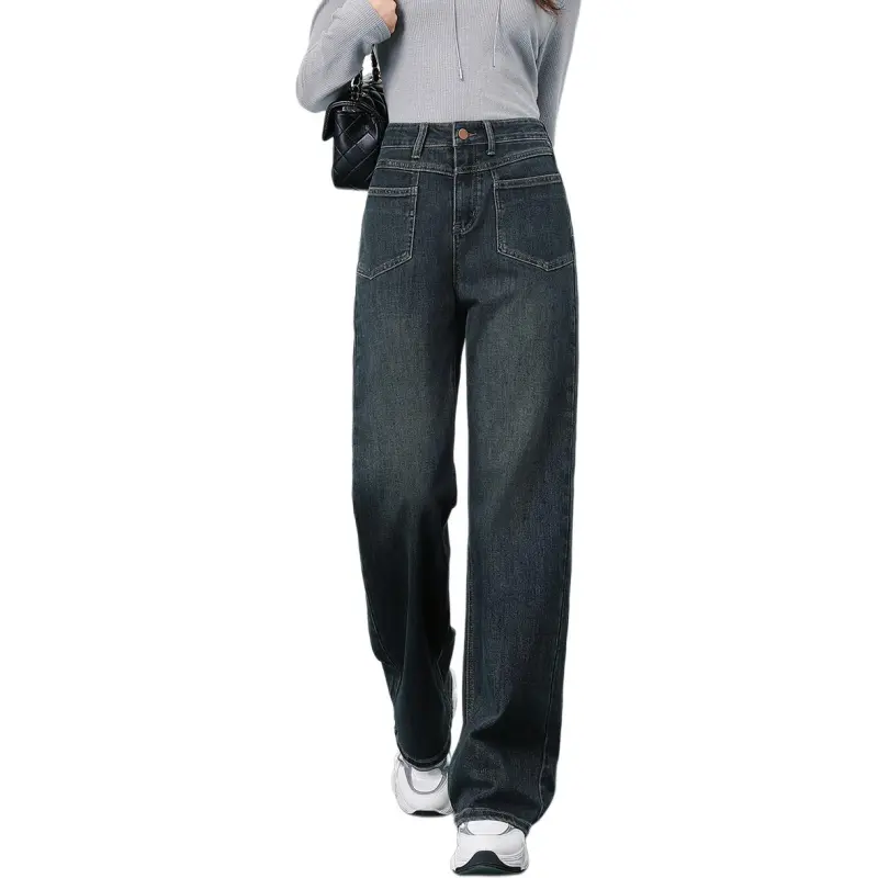 FAWENXIANGZI Jeans Women's Vintage Blue-1