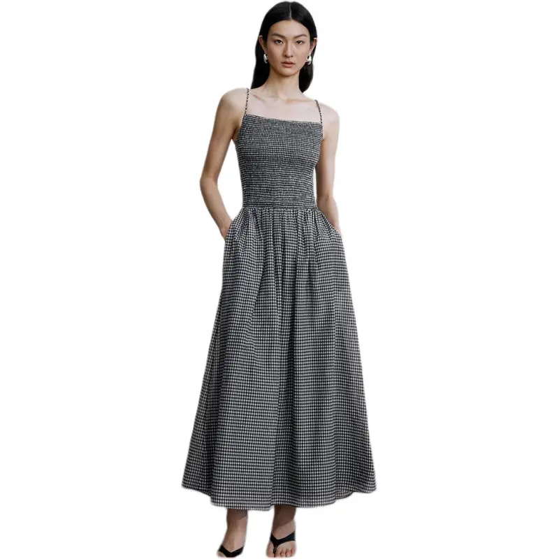ZHIZHI Slip Dresses Women's Black White Plaid-1