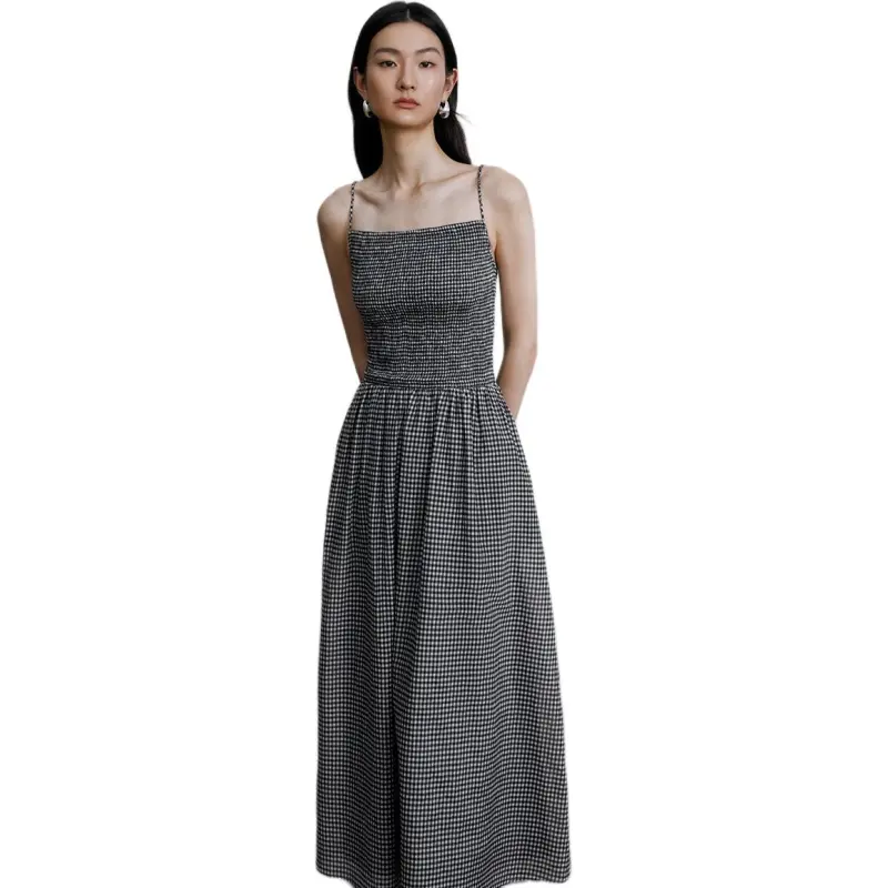 ZHIZHI Slip Dresses Women's Black White Plaid-2