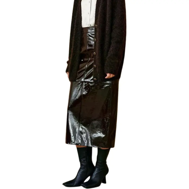 INSUN Leather Long Skirt Women's-4