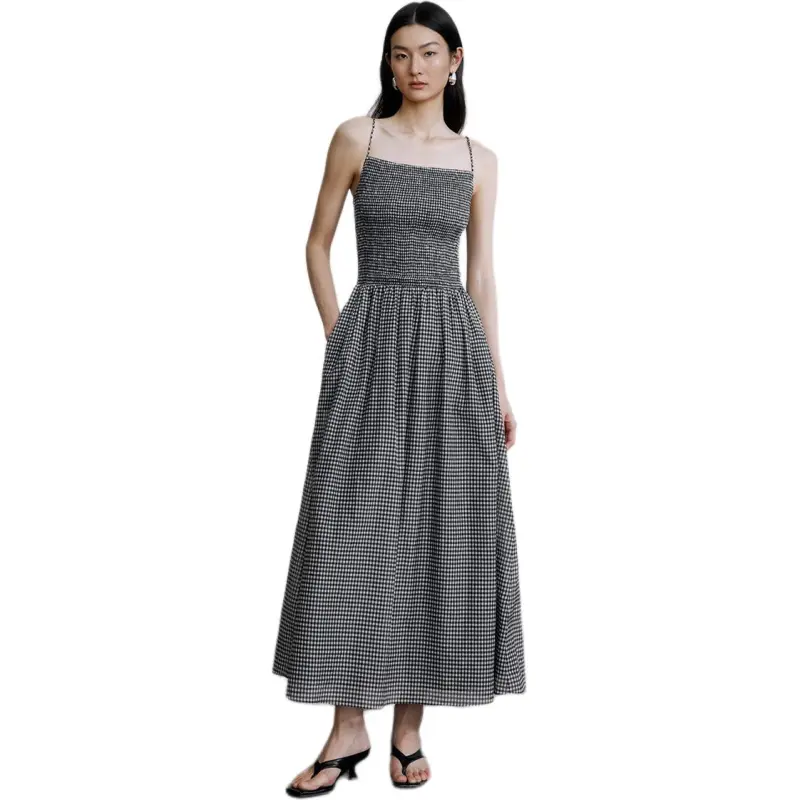ZHIZHI Slip Dresses Women's Black White Plaid-3