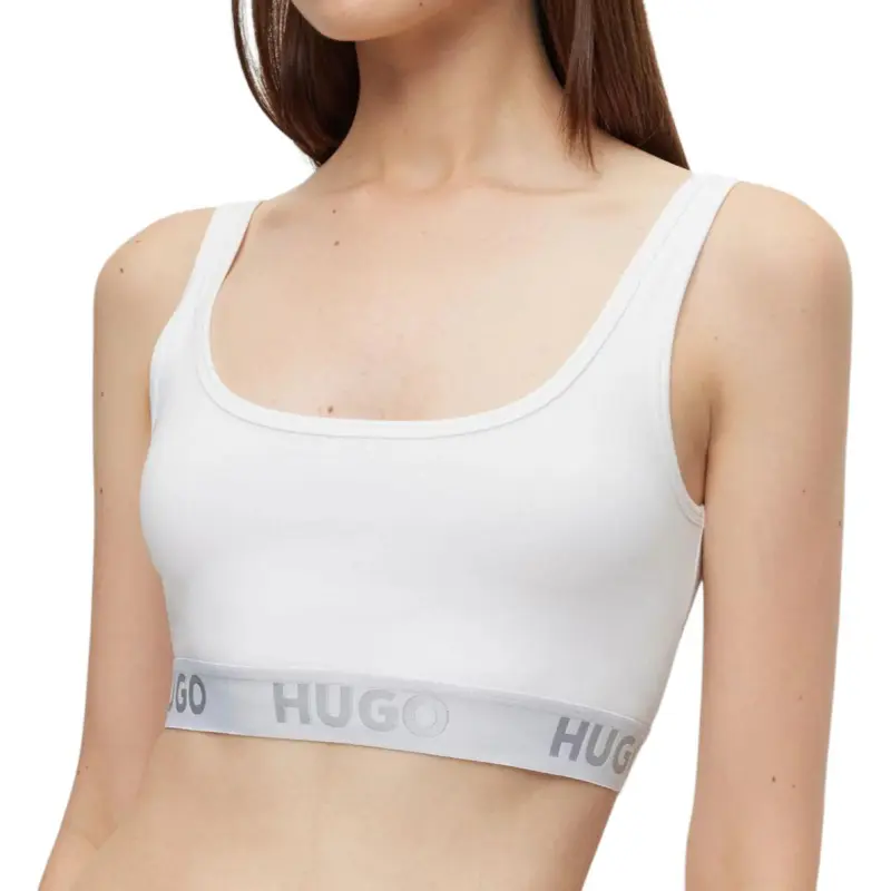 HUGO BOSS Stretch-Cotton Bralette With Logo Band Bra Women's White-3