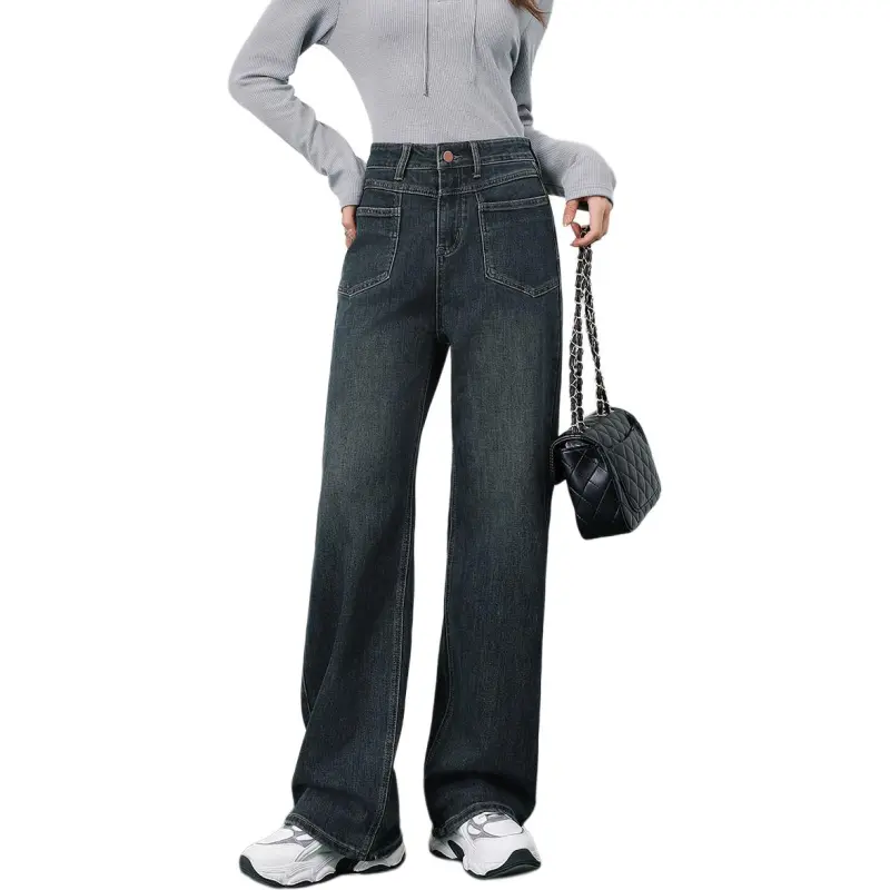 FAWENXIANGZI Jeans Women's Vintage Blue-2