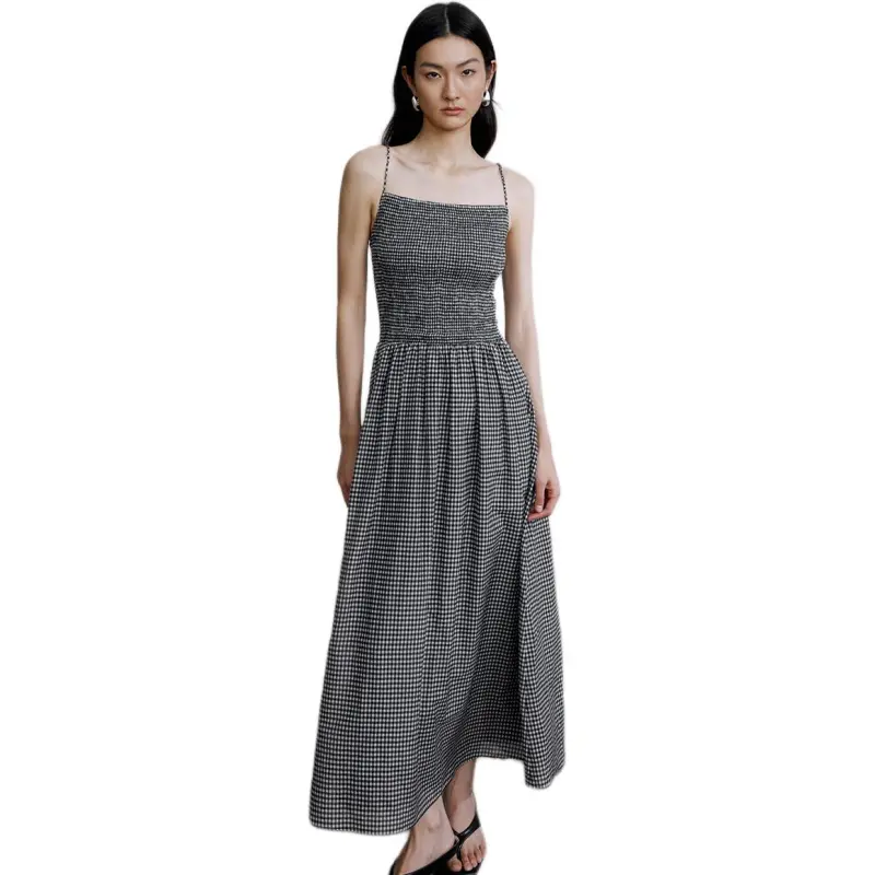 ZHIZHI Slip Dresses Women's Black White Plaid-4