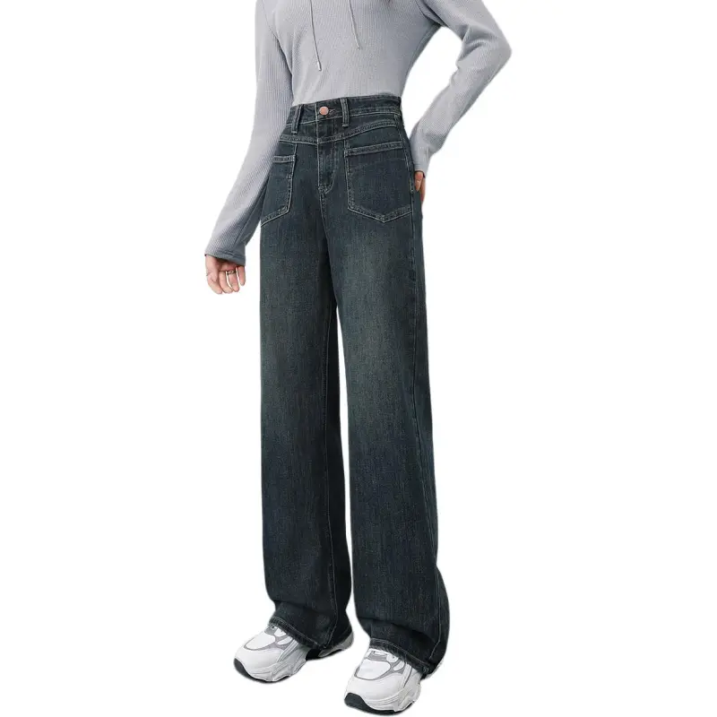 FAWENXIANGZI Jeans Women's Vintage Blue-3