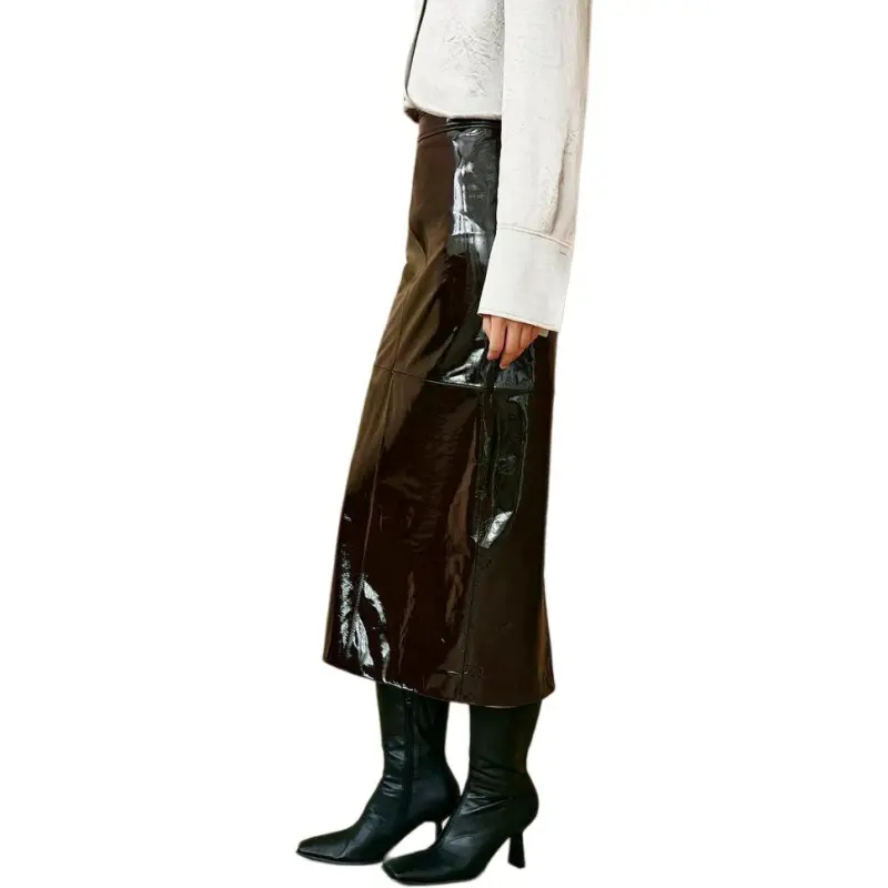 INSUN Leather Long Skirt Women's-5