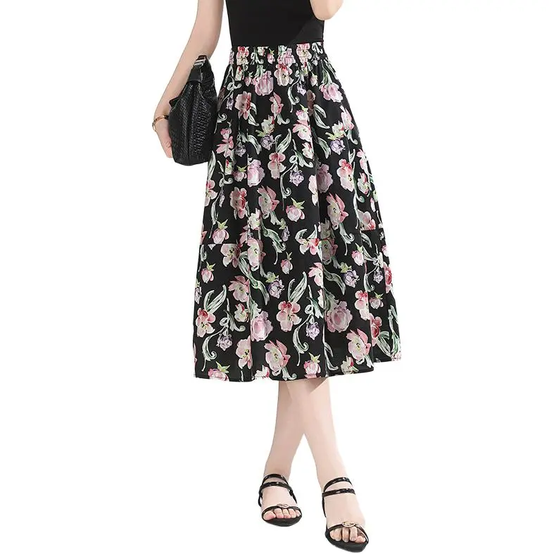 YIRANCHUN Casual Long Skirt Women's Pink Morning Glory-1