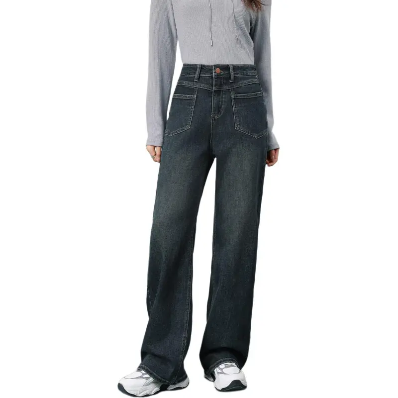 FAWENXIANGZI Jeans Women's Vintage Blue-4