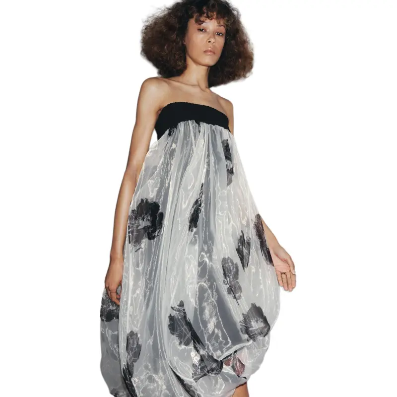 ZARA Sleeveless Dresses Women's Raw White/Black-3