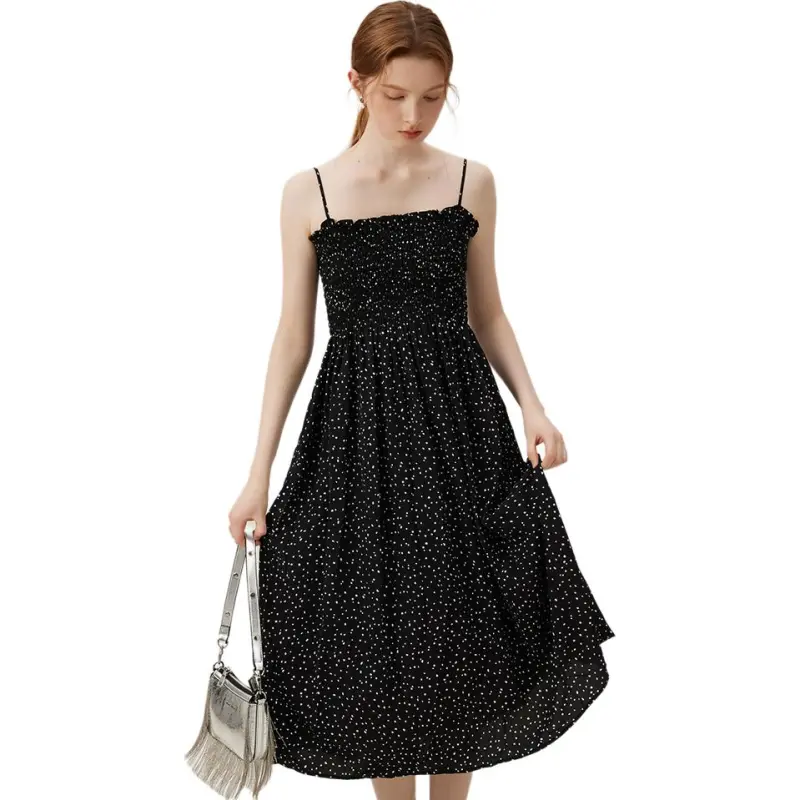 FANSILANEN Slip Dresses Women's Black With White Dot-1
