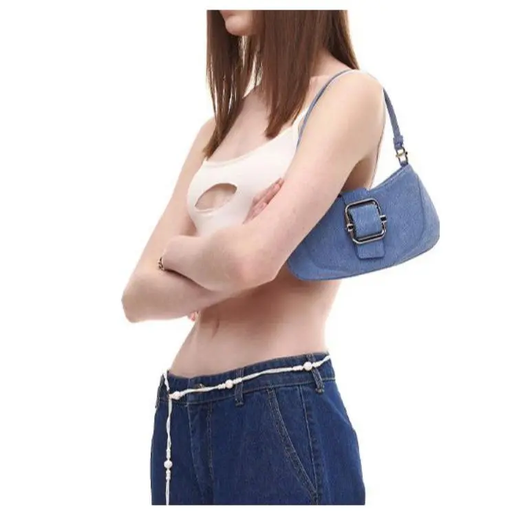 OSOI SHOULDER BROCLE _SMALL Cow Leather Handbag Shoulder Bag Women's Blue-3