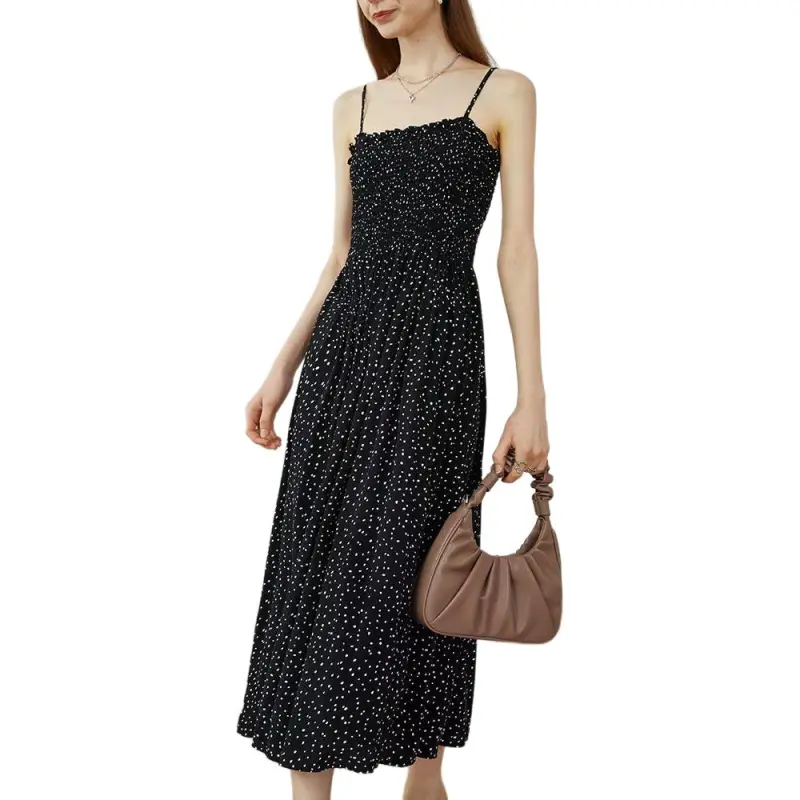 FANSILANEN Slip Dresses Women's Black With White Dot-2