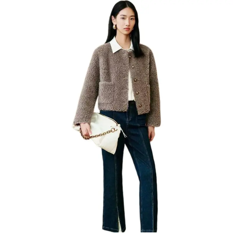 INSUN Cropped Coats Women's Gray-2