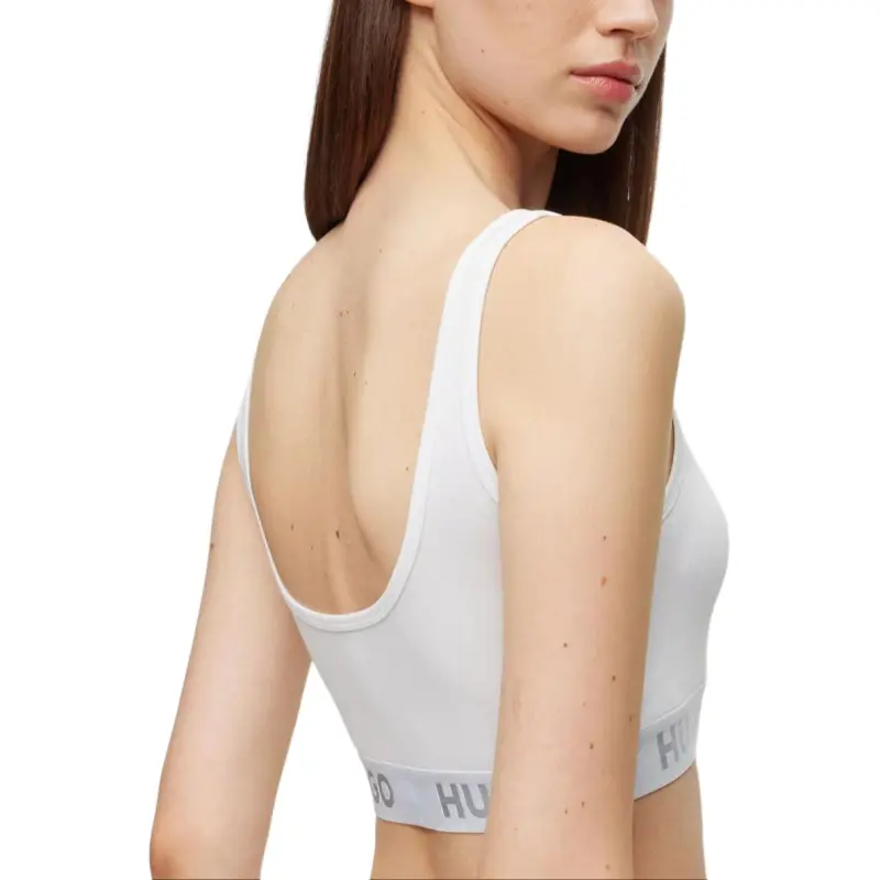 HUGO BOSS Stretch-Cotton Bralette With Logo Band Bra Women's White-4