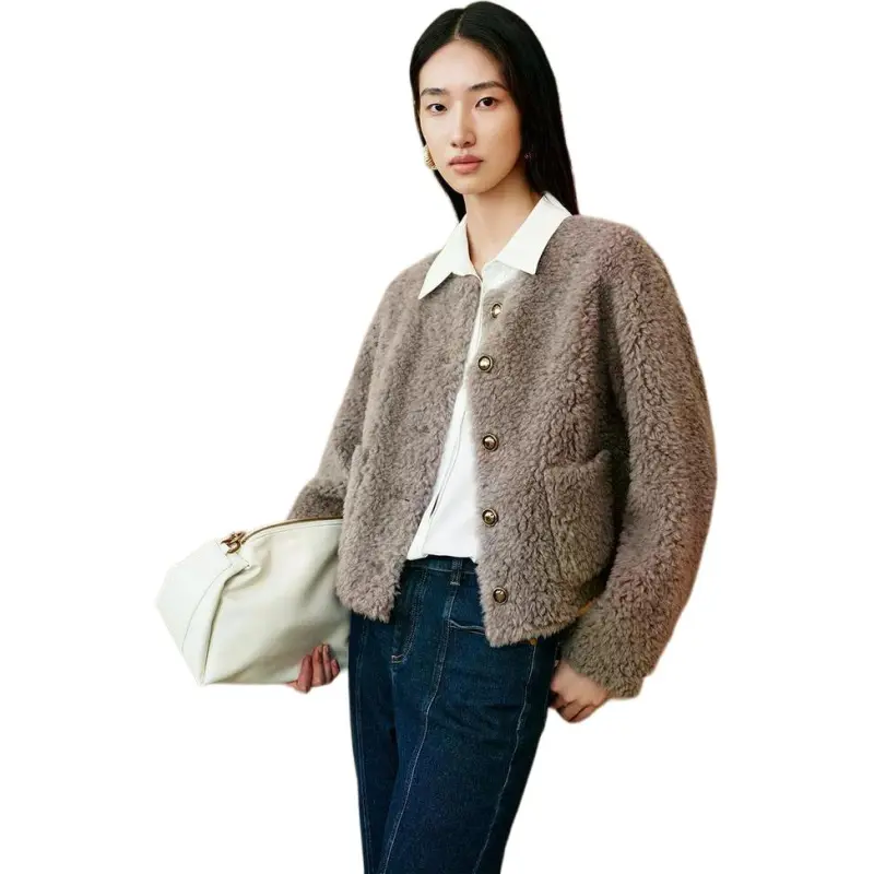INSUN Cropped Coats Women's Gray-3