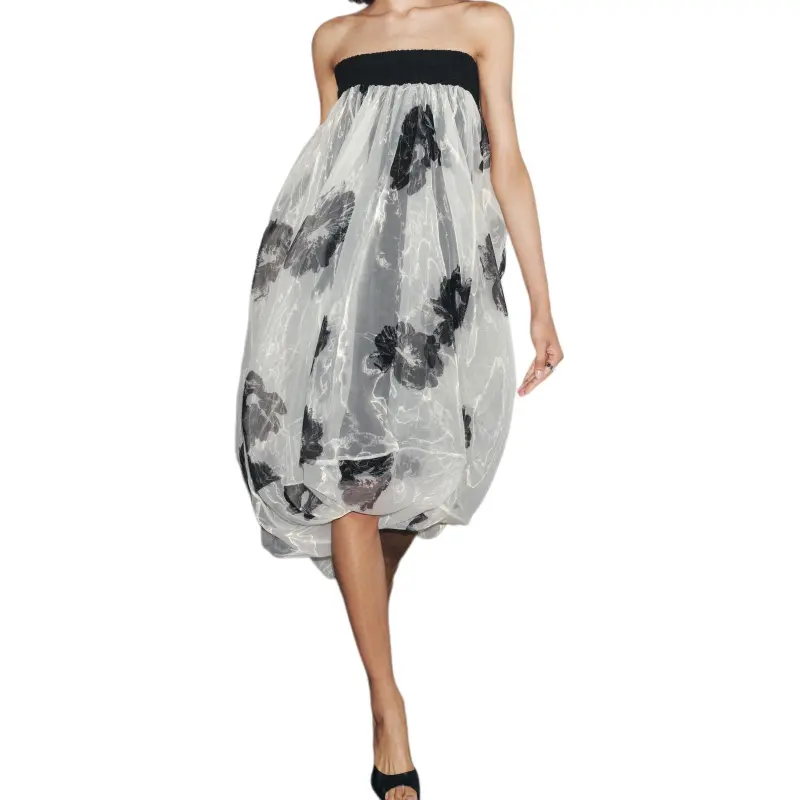 ZARA Sleeveless Dresses Women's Raw White/Black-5