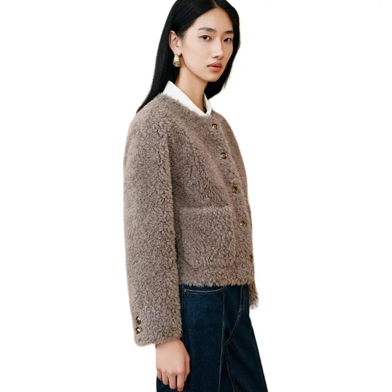 INSUN Cropped Coats Women's Gray-4