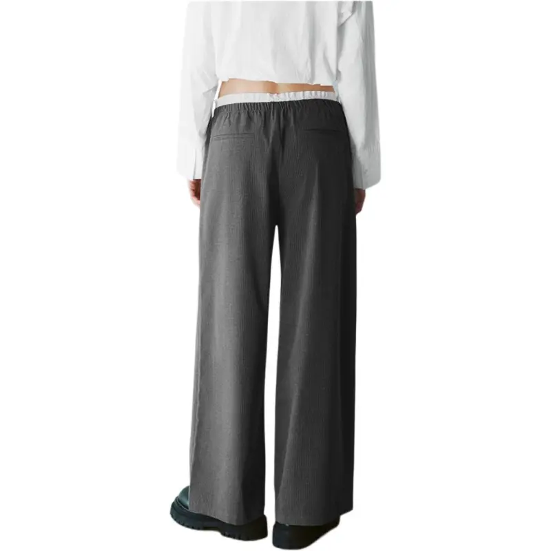 URBAN REVIVO Casual Pants Women's Black Gray Stripes-3