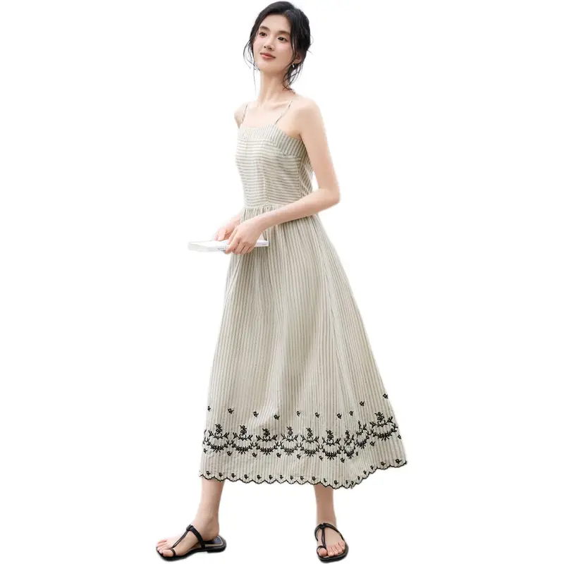 XWI Slip Dresses Women's Beige With Stripes-1