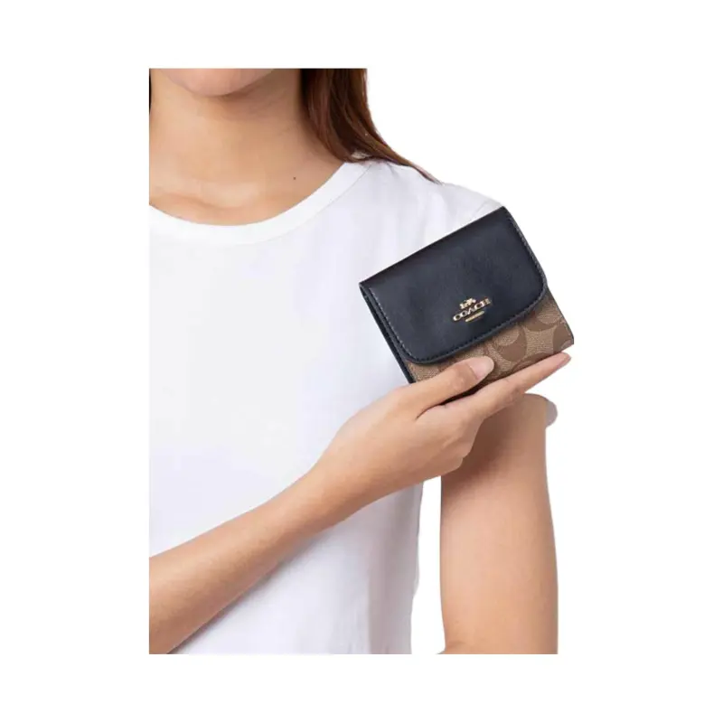 COACH Canvas Leather Clutch Wallet Women's Black & Brown Monogram-4